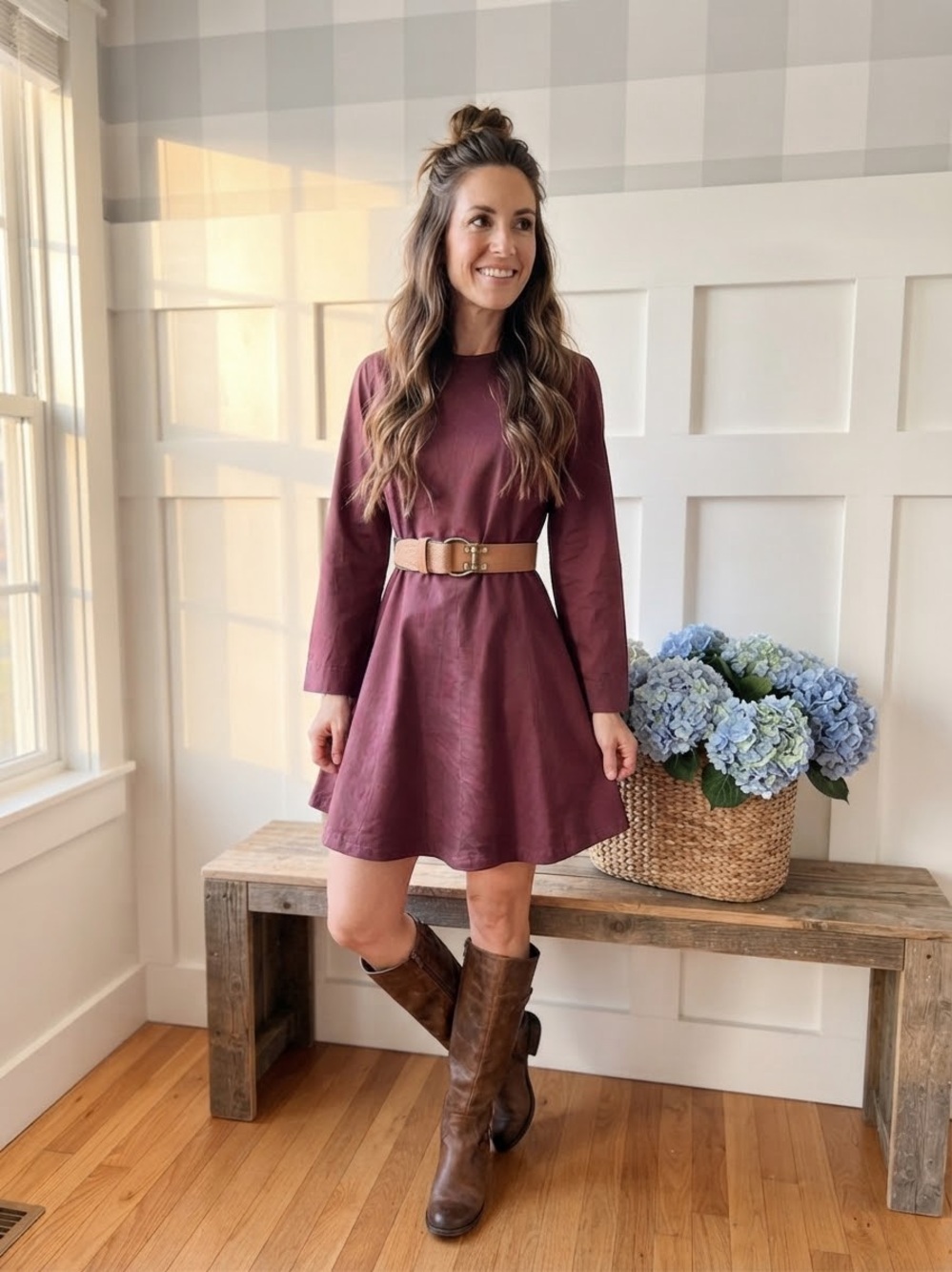 LOFT Burgundy Long-Sleeve Mini Dress 10